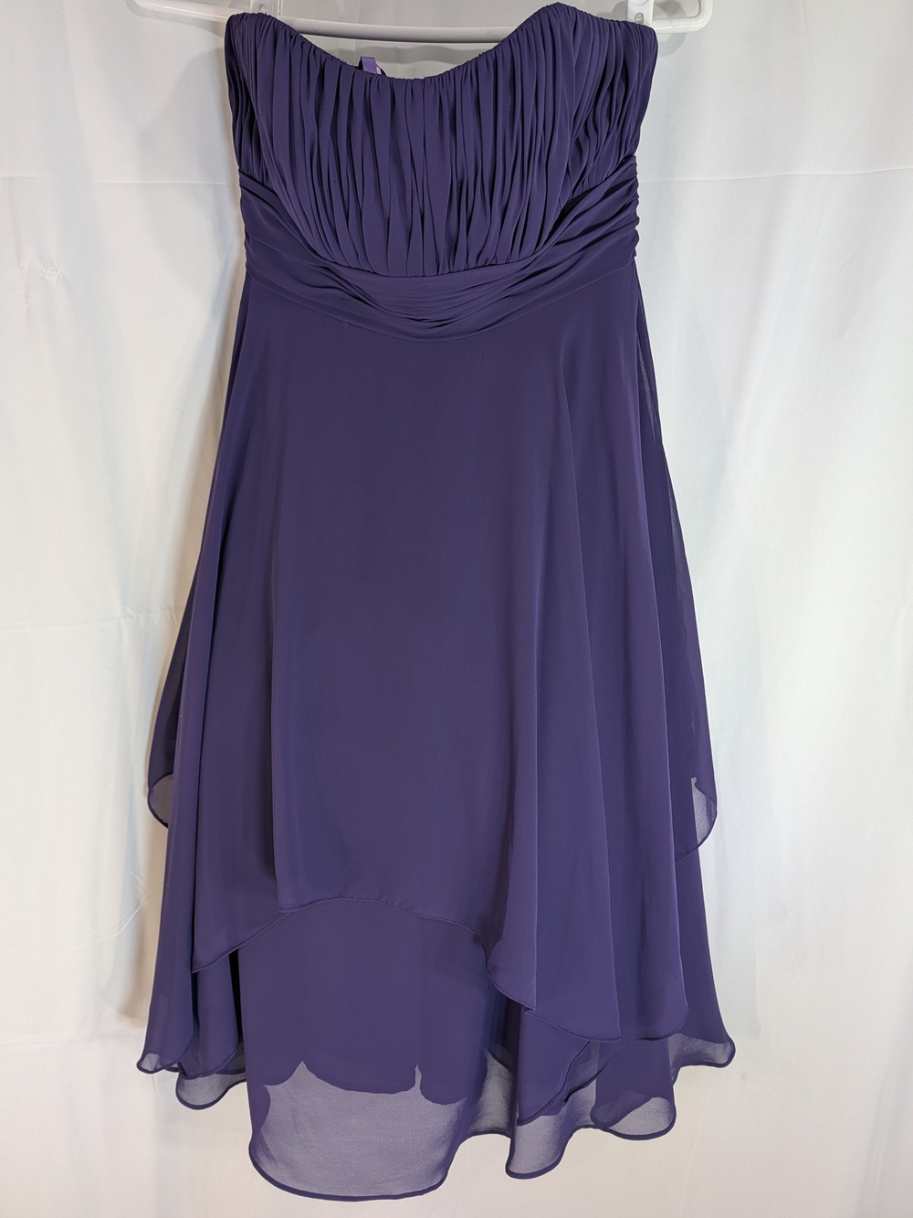 Mori Lee Strapless Ruched Chiffon Dress in Deep Purple
